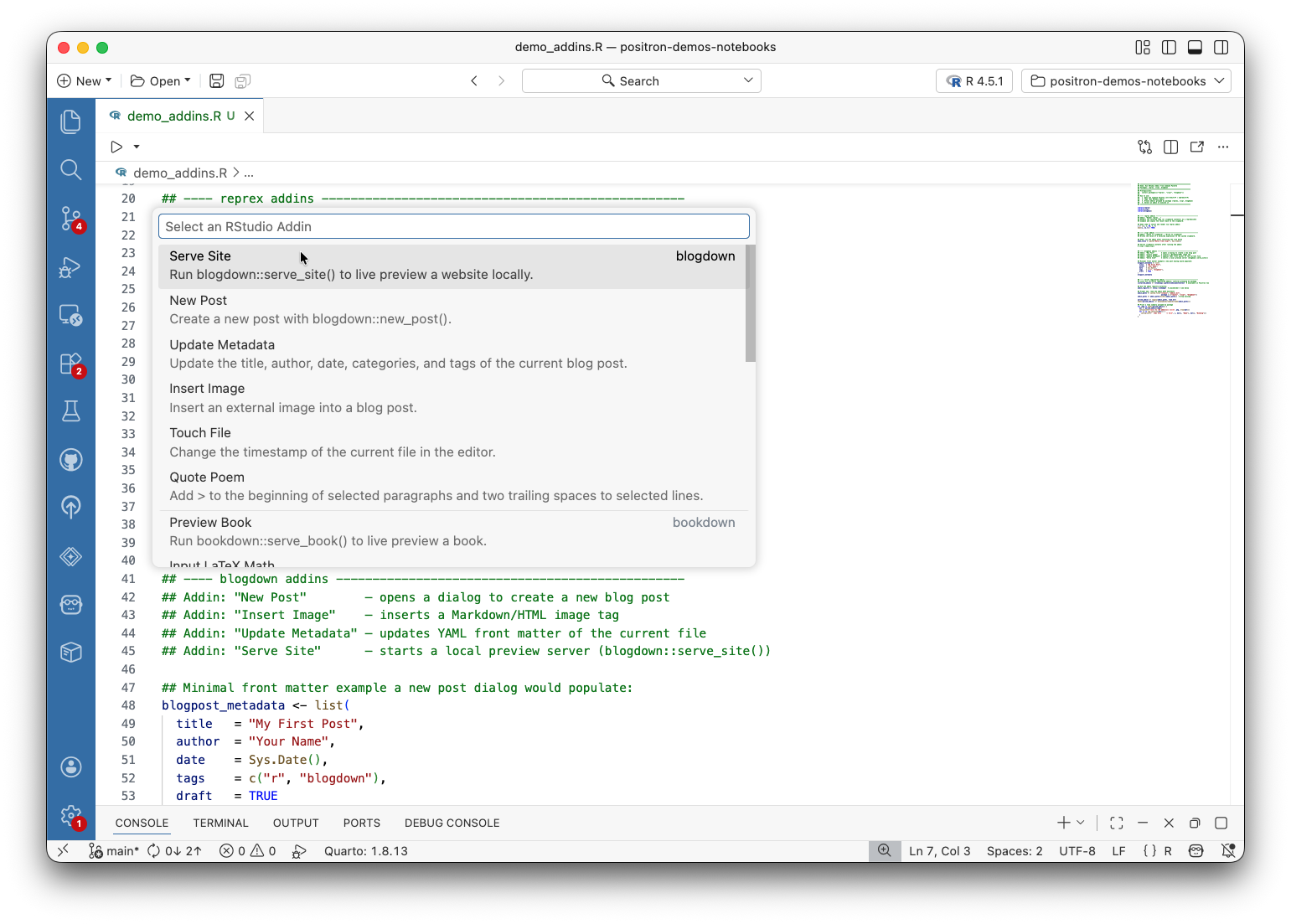 RStudio Addins running in Positron