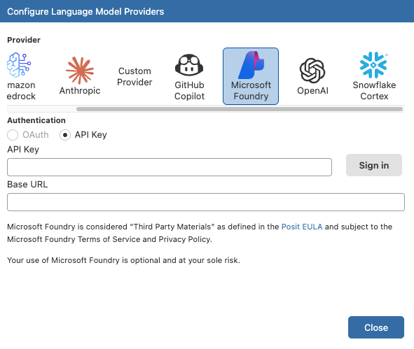 Configuring Microsoft Foundry in Positron Assistant