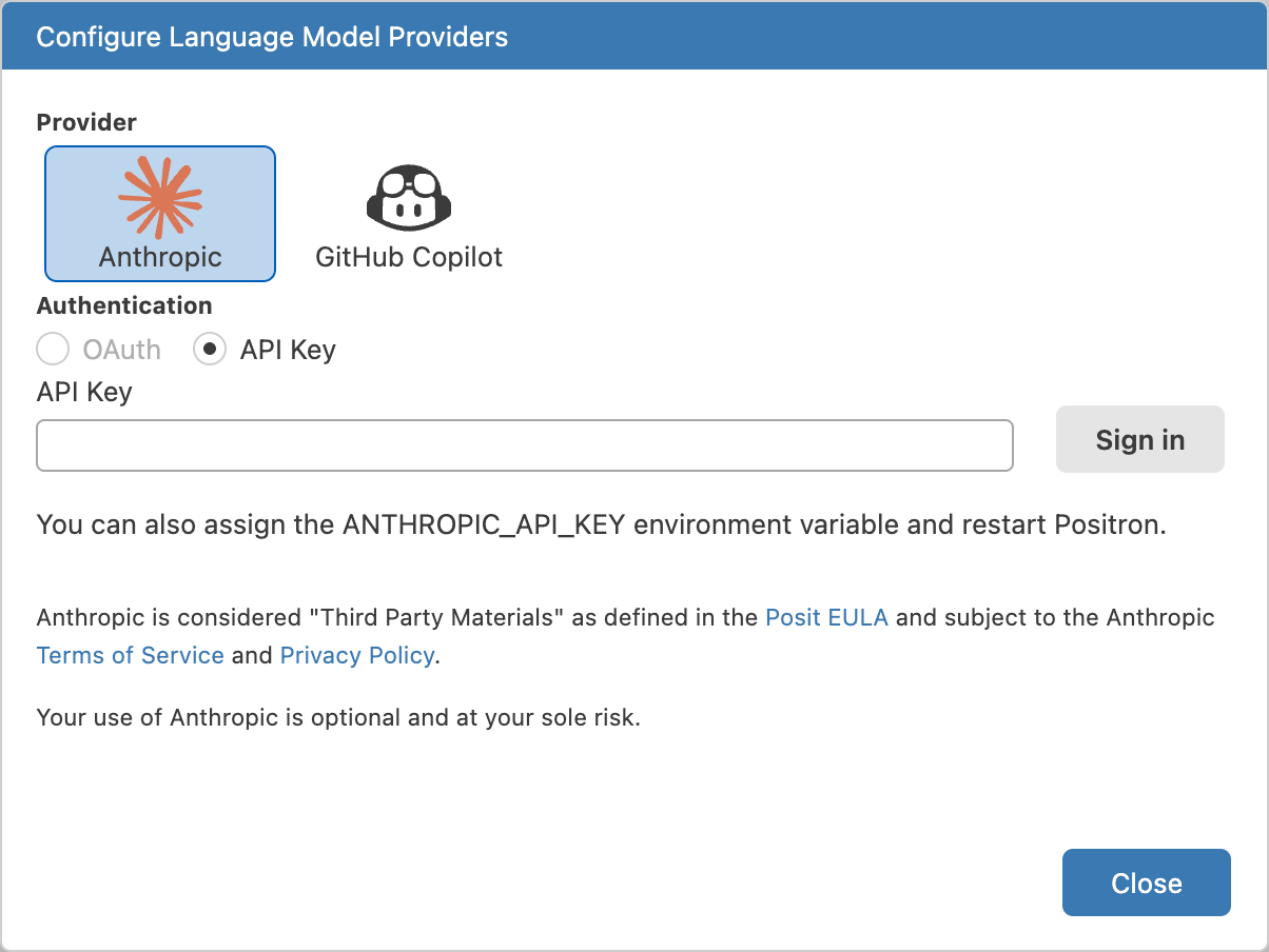 Anthropic selected in Provider modal